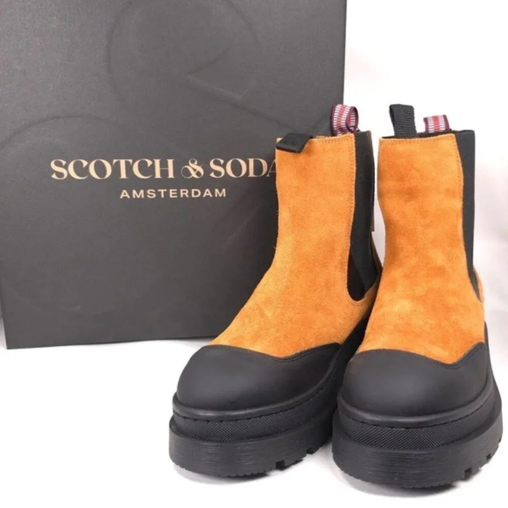 NWB SCOTCH & SODA Aubri Chelsea Boot Leather Suede Cognac Size 39 Women 25751275